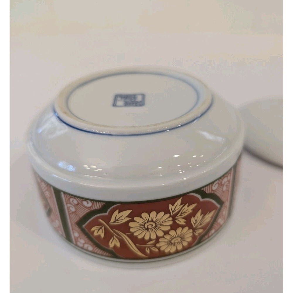 VTG Chinese JINGDEZHEN Porcelain Powder Trinket Box Red Gold Floral Seal Mark - Picture 7 of 11
